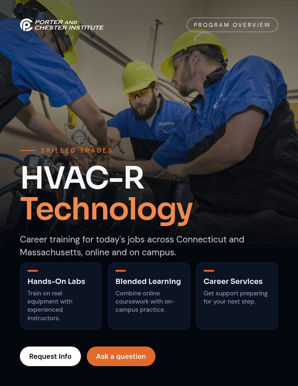 Porter & Chester Institute HVAC program overview brochure, shown in full